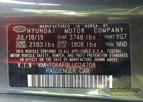 2020 Hyundai Veloster 2.0 Premium z USA, uszkodzony, nr VIN KMHTG6AF9LU024708